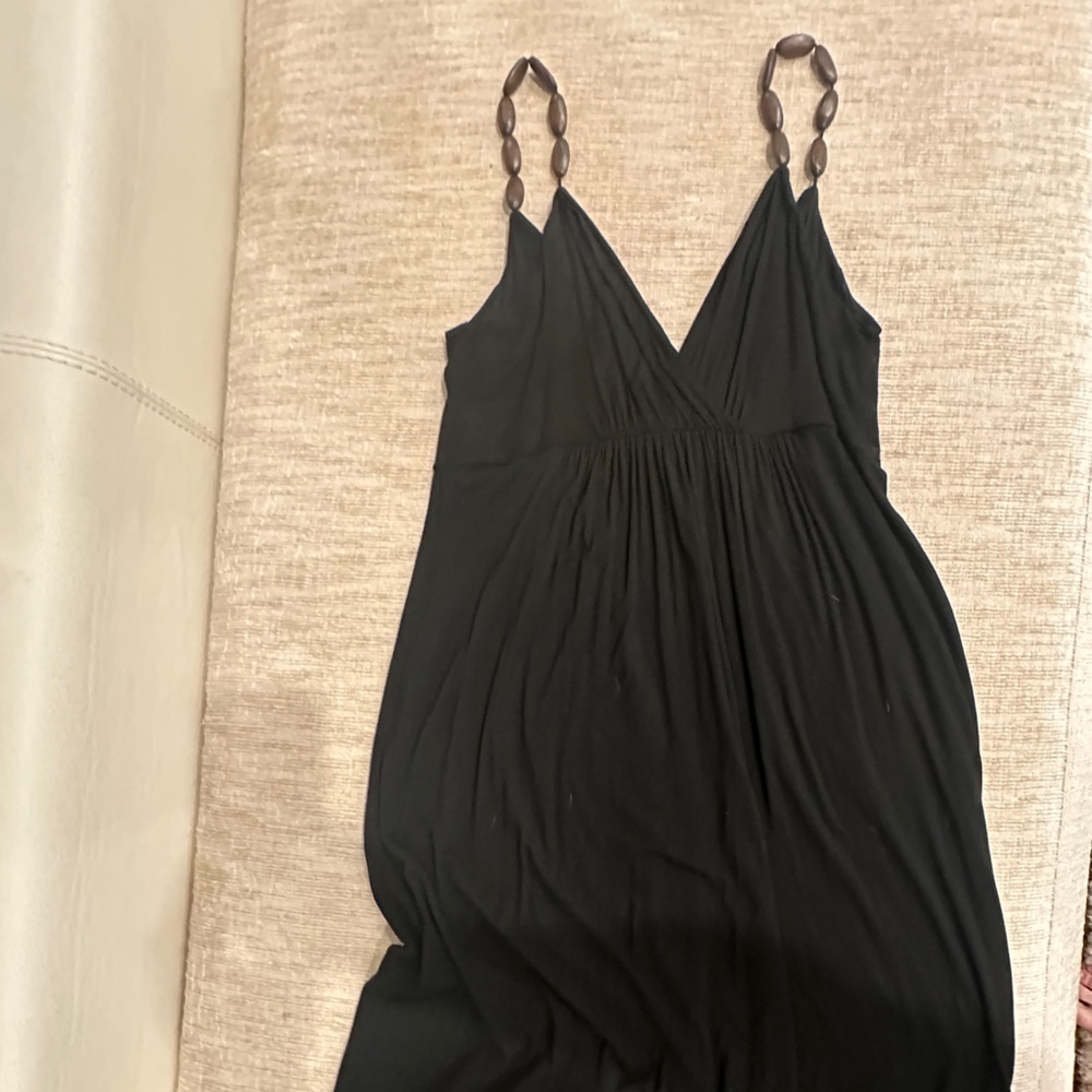 Lafayette 148 Black Maxi Dress with Wood Bead Straps - XL
